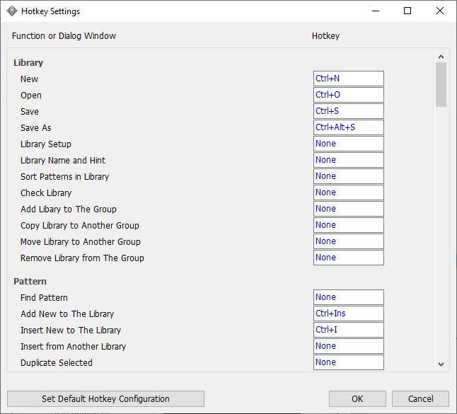 Pattern Editor Hotkey Settings