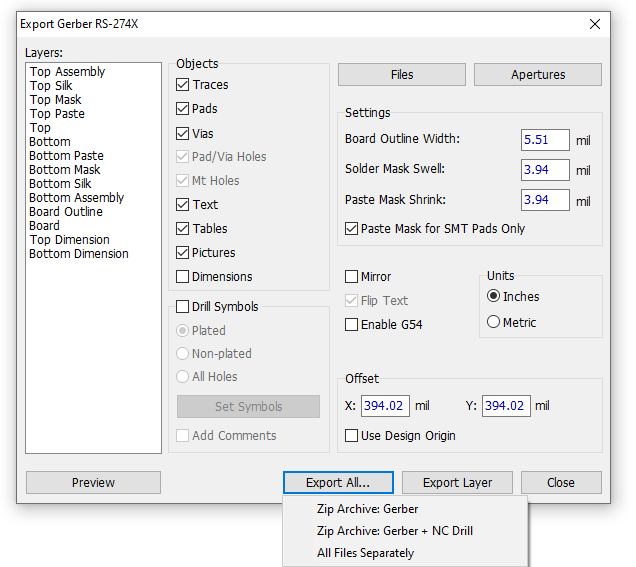 Export Gerber