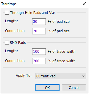 Pad Teardrop Dialog