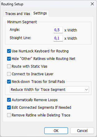 Routing Setup Settings
