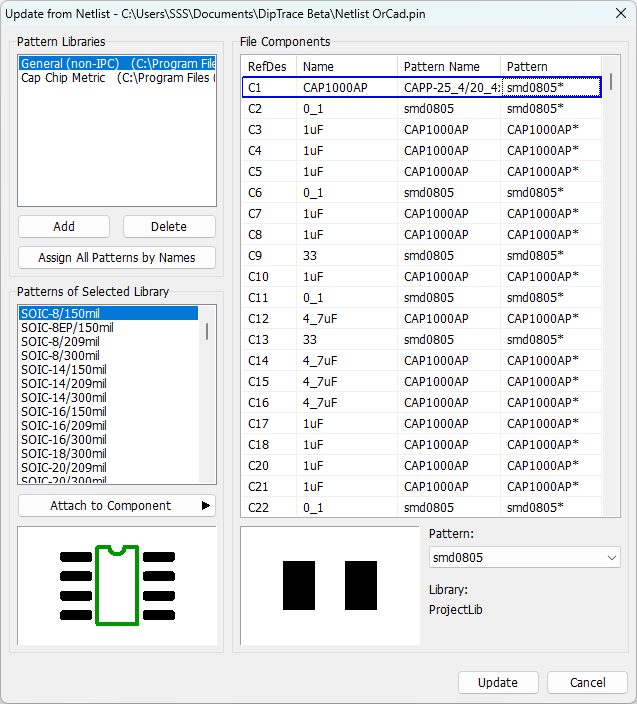 update layout from netlist dialog