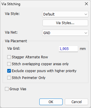 Via stitching - perimeter only