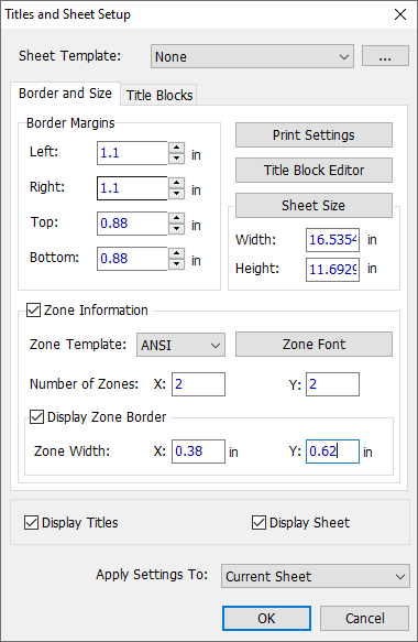 Titles and sheet setup Border and size